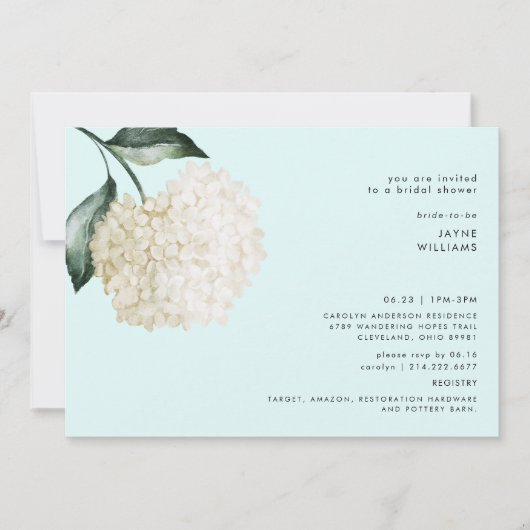 Invitation Fête des mariées simple Hydrangea Stem Seafoam (Devant)