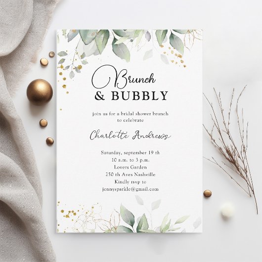 Invitation Fête des mariées simple, minimale, eucalyptus