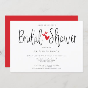 Invitation Fête des mariées Simple Red Hearts Calligraphie