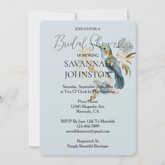 Invitation Fête des mariées Smoky Blue Hummingbird Hydrangea (Devant)