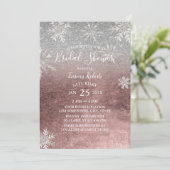 Invitation Fête des mariées Snowflakes Rose moderne Gold & Si (Debout devant)