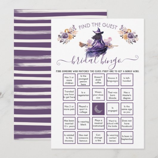 Invitation Fête des mariées sorcière Trouvez l'invité BINGO (Devant / Derrière)