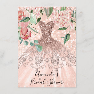 Invitation Fête des mariées Spark Rose or rose robe florale