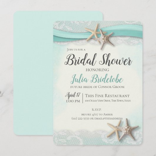 Invitation Fête des mariées Starfish et dentelle (Devant / Derrière)