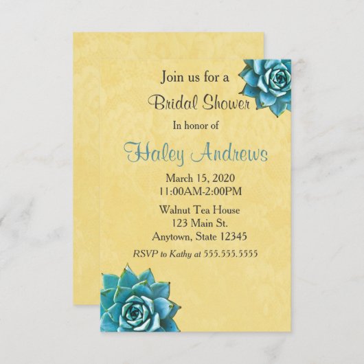 Invitation Fête des mariées Succulente Aquarelle Dentelle jau (Devant / Derrière)