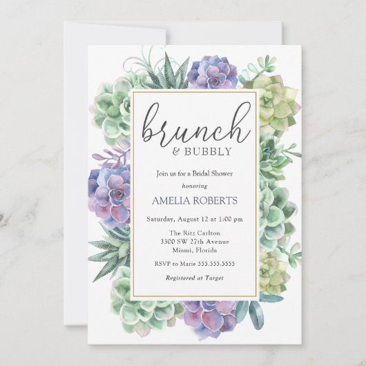 Invitation Fête des mariées Succulente Brunch et Bubbly (Devant)