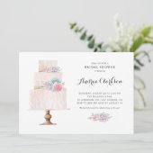 Invitation Fête des mariées Succulente de gâteau rose pâle (Debout devant)