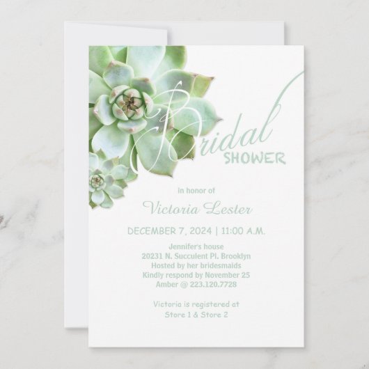 Invitation Fête des mariées Succulente fraîche (Devant)