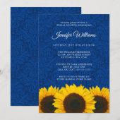 Invitation Fête des mariées Sunflower Blue Damask (Devant / Derrière)