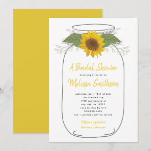 Invitation Fête des mariées Sunflower Mason Jar BLANCHE