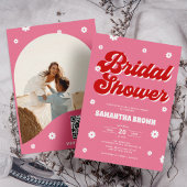 Invitation Fête des mariées Super rose et rouge rétro