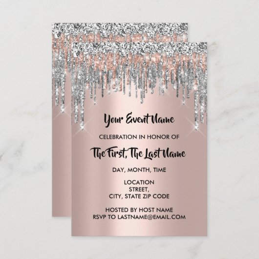 Invitation Fête des mariées Sweet 16e Rose Parties scintillan (Devant / Derrière)