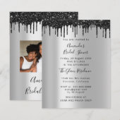 Invitation Fête des mariées Sweet 16th Drips Silver Black Pho (Devant / Derrière)