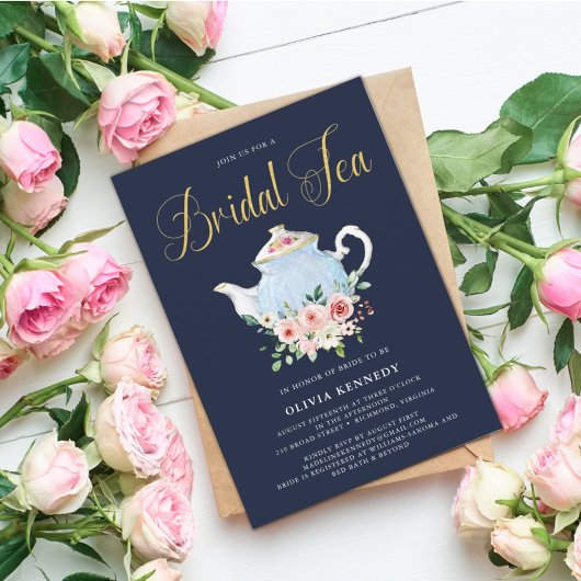 Invitation Fête des mariées Tea Elegant Blush Floral Gold