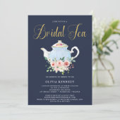 Invitation Fête des mariées Tea Elegant Blush Floral Gold (Debout devant)