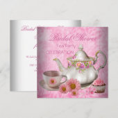 Invitation Fête des mariées Tea floral rose Fête Cupcake (Devant / Derrière)