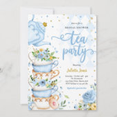 Invitation Fête des mariées Tea Party Bleu Et Or Floral (Devant)