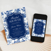 Invitation Fête des mariées Tea Party Blue Chinoiserie