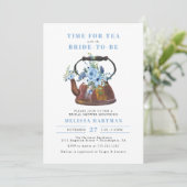 Invitation Fête des mariées Tea Party Fleur sauvage bleu Dust (Debout devant)