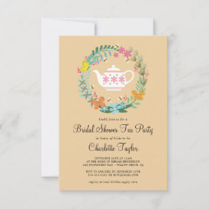 Invitation Fête des mariées Tea Party Floral Butterfly Wreath