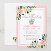 Invitation Fête des mariées Tea Party Pink Silver Floral Invi (Devant / Derrière)