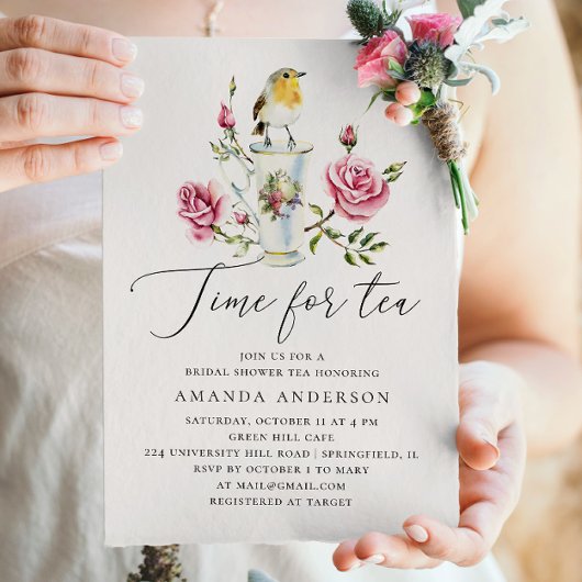 Invitation Fête des mariées Tea Party. Roses roses roses élég