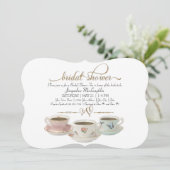 Invitation Fête des mariées Tea Party Teacup Gold Parties sci (Debout devant)