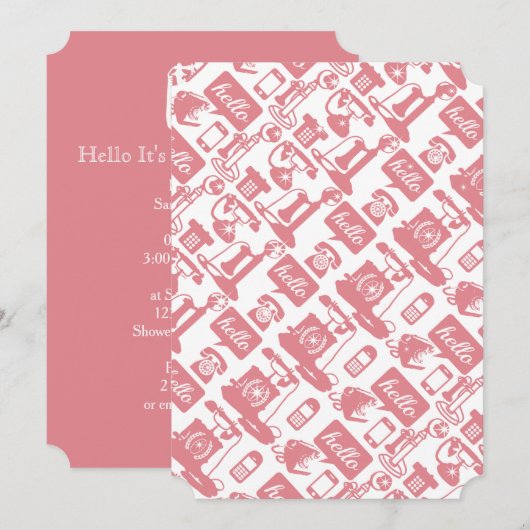 Invitation Fête des mariées téléphonique Vintage Retro Pink (Devant / Derrière)