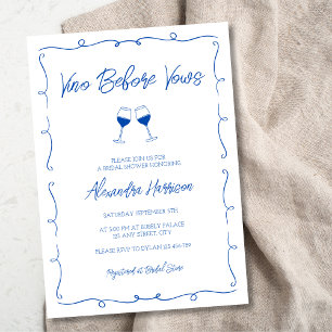 Invitation Fête des mariées tendance à vin bleu dessinée à la