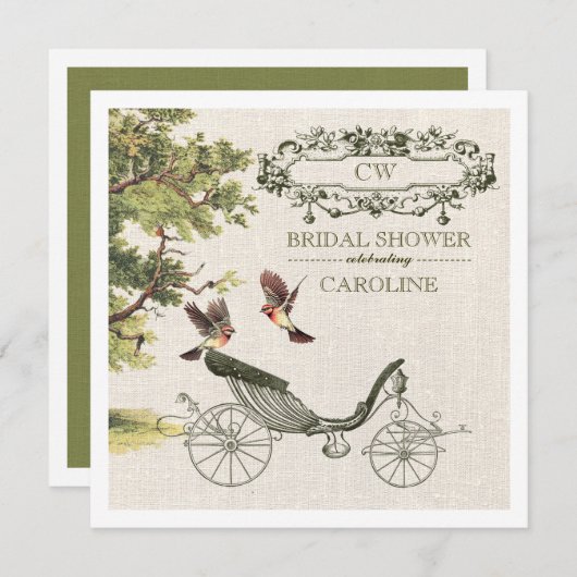 Invitation Fête des mariées Texture Burlap d'art vintage (Devant / Derrière)