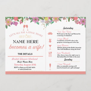 Invitation Fête des mariées toast Floral Coral rose Invitatio