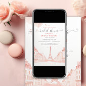 Invitation Fête des mariées Tour Eiffel Peach Rose Chic