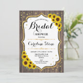 Invitation Fête des mariées tournesol - Bois rustique (Debout devant)