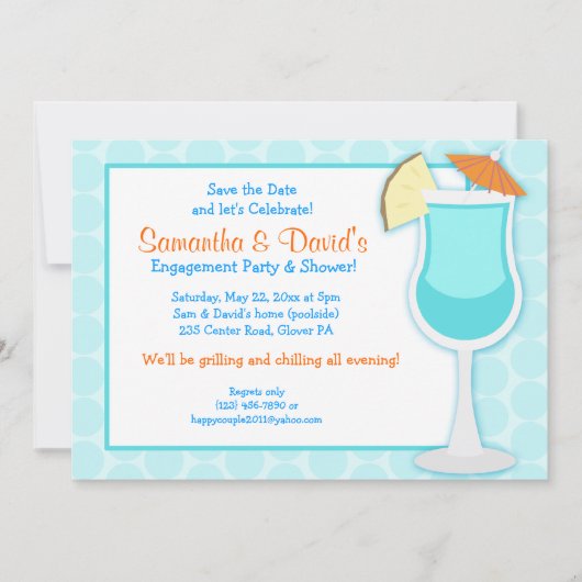 Invitation Fête des mariées Tropical Blue Drink 5x (Devant)