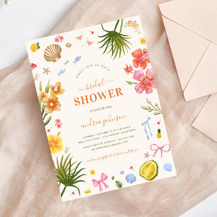 Invitation Fête des mariées Tropical Coastal Hand Draells