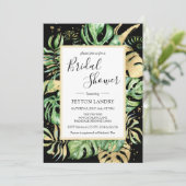 Invitation Fête des mariées Tropical Feuille Black & Gold Fra (Debout devant)