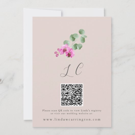 Invitation Fête des mariées Tropical Floral QR Code Boho Mauv (Dos)