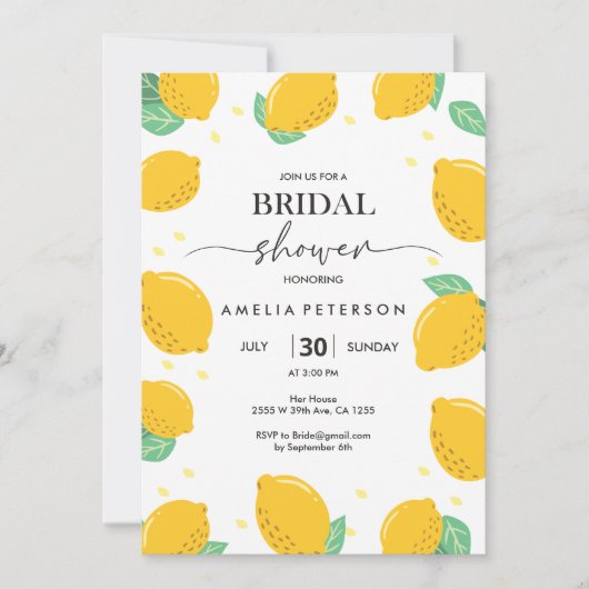 Invitation Fête des mariées Tropical Fresh Lemon Script (Devant)