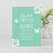 Invitation Fête des mariées Tropical Mint Green Hibiscus Fleu (Debout devant)