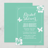 Invitation Fête des mariées Tropical Mint Green Hibiscus Fleu (Devant / Derrière)