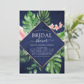 Invitation Fête des mariées Tropical Palm Aquarelle Marine Bl (Debout devant)