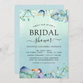 Invitation Fête des mariées Tropical Palm Aquarelle Toucan (Devant / Derrière)