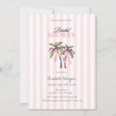 Invitation Fête des mariées Tropical Palms Bow Pink Stripes (Devant)