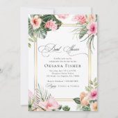 Invitation Fête des mariées Tropical Rose Floral Gold Frame (Devant)