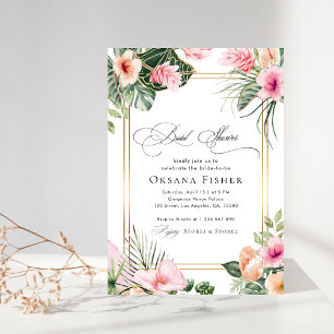 Invitation Fête des mariées Tropical Rose Floral Gold Frame
