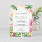 Invitation Fête des mariées tropicale avec Arche à cadre or (Debout devant)