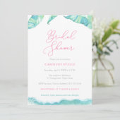 Invitation Fête des mariées tropicale des îles Aqua et Fuchsi (Debout devant)