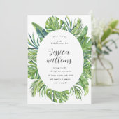 Invitation Fête des mariées tropicale Feuille aquarelle (Debout devant)