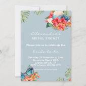 Invitation Fête des mariées tropicale Florale Bleue (Devant)