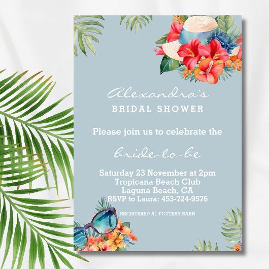 Invitation Fête des mariées tropicale Florale Bleue